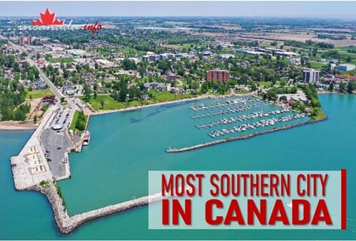 Leamington Ontario most southern city in Canada map or landscape