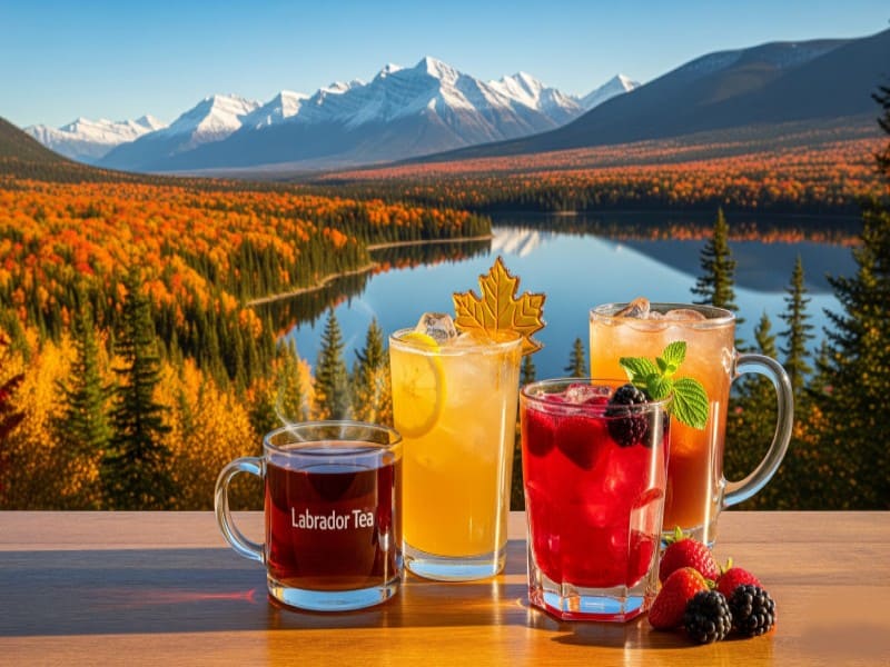 Panoramic view of traditional Canadian non-alcoholic drinks