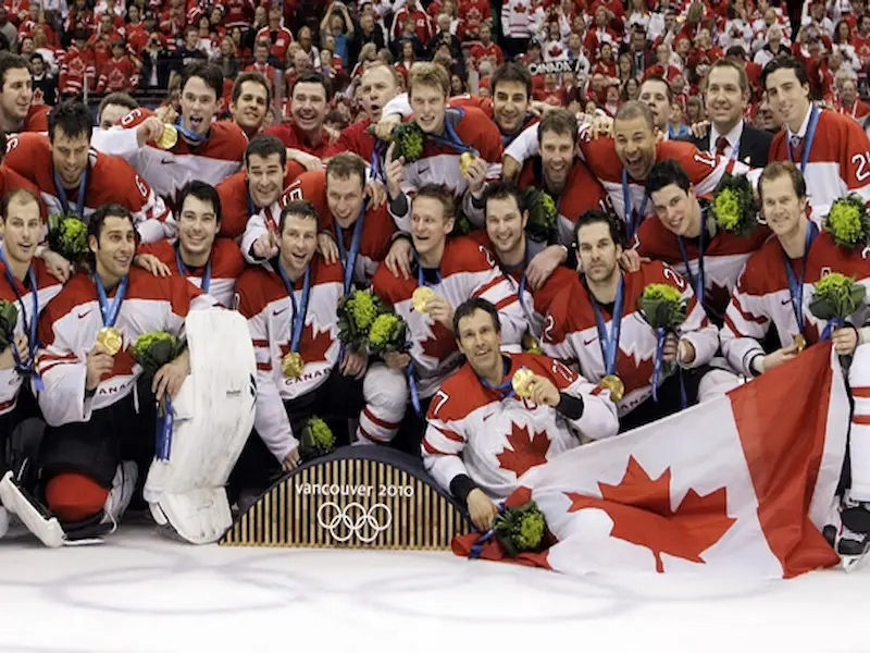 Team Canada celebrating Olympic gold medal victory in ice hockey – most popular sport in Canada
